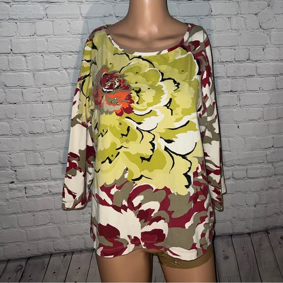 Chico's Tops - Chico’s Lime Green & Red Floral shirt size XL